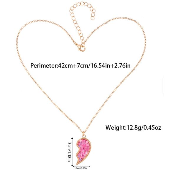 BFF Heart Necklace Set Blue Pink Best Friends Matching Pendant Gold Chain Cute - Picture 4 of 6